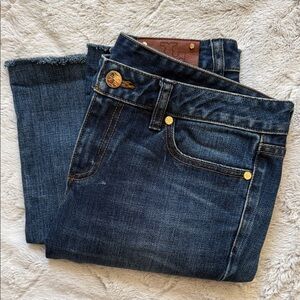 Tory Burch Dark Wash Straight Leg Cropped Short Jeans